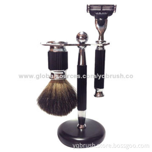Luxury black shaving brush set with stand razor and brushNew